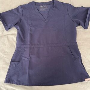Figs Navy Flores Peplum Scrub Top